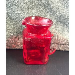 Vintage Cadmium Glowing Crackle Glass Square Pitcher Vase